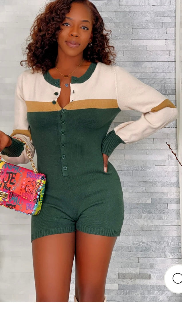 Green n brown romper